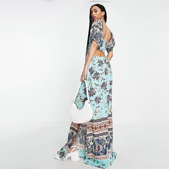 NWT Free People turquoise blue tropical floral print one piece jumpsuit, S - Picture 6 of 16
